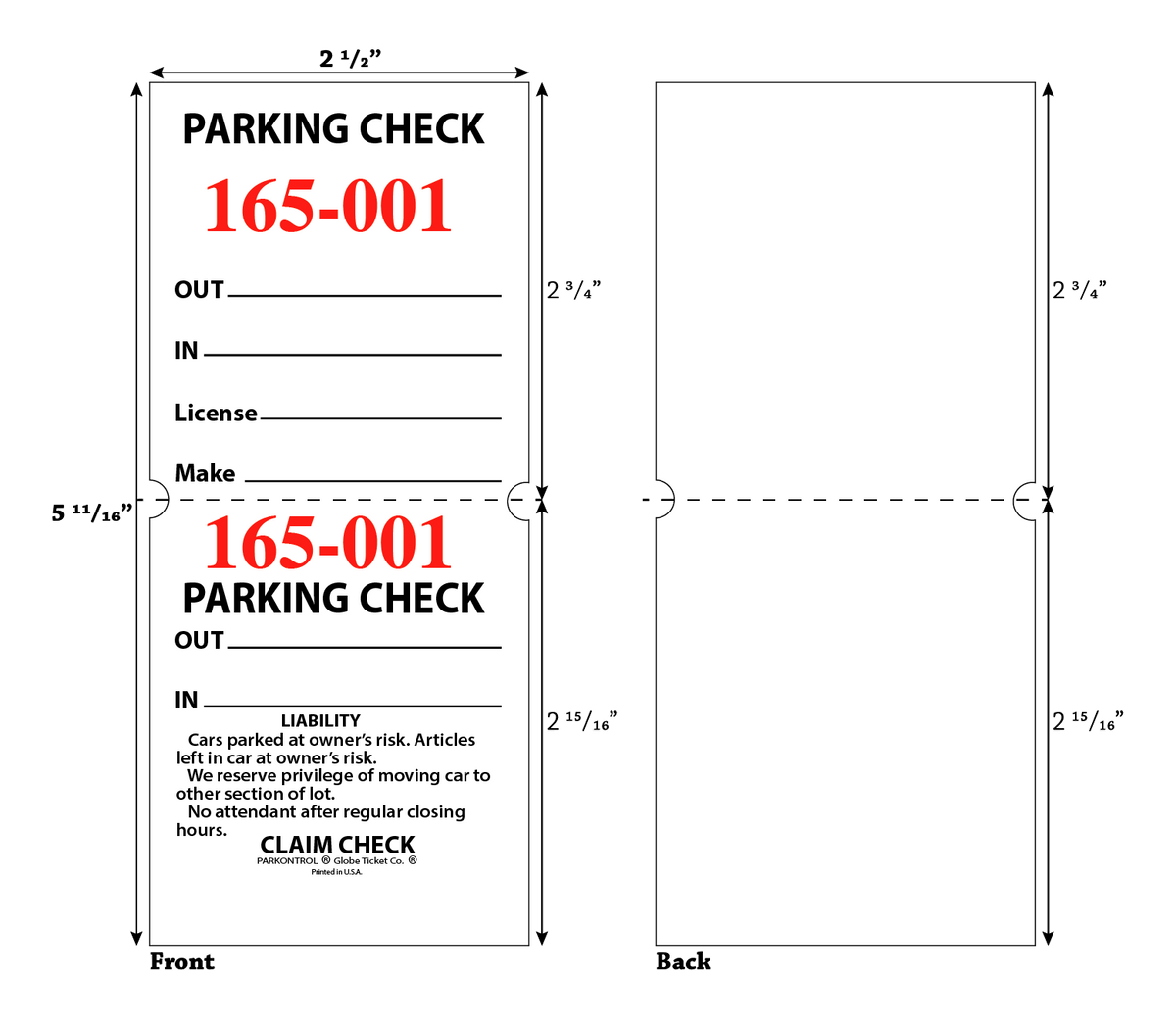 2-Part Valet Parking Tickets - White (10,000/Case)